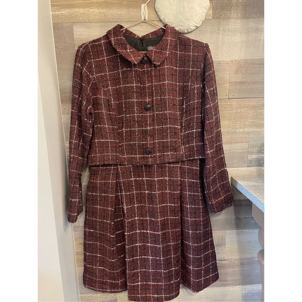 Julia Jordan 12 Jackie O inspired lined metallic red black plaid tweed dress w/s - Picture 2 of 10